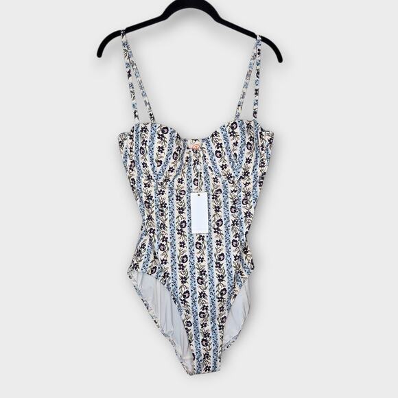 NEW Tory Burch Floral Climbing Vines One Piece Swimsuit Bathing Suit Women’s XL - Picture 2 of 9